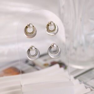 Crescent Mother-of-Pearl Shell Freshwater Pearl Stud Earrings